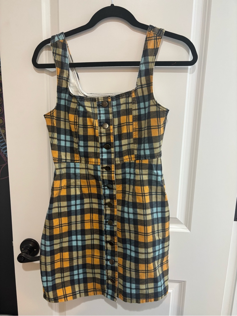 Urban Outfitters Yellow & Light Blue Plaid Button-Front Mini Dress